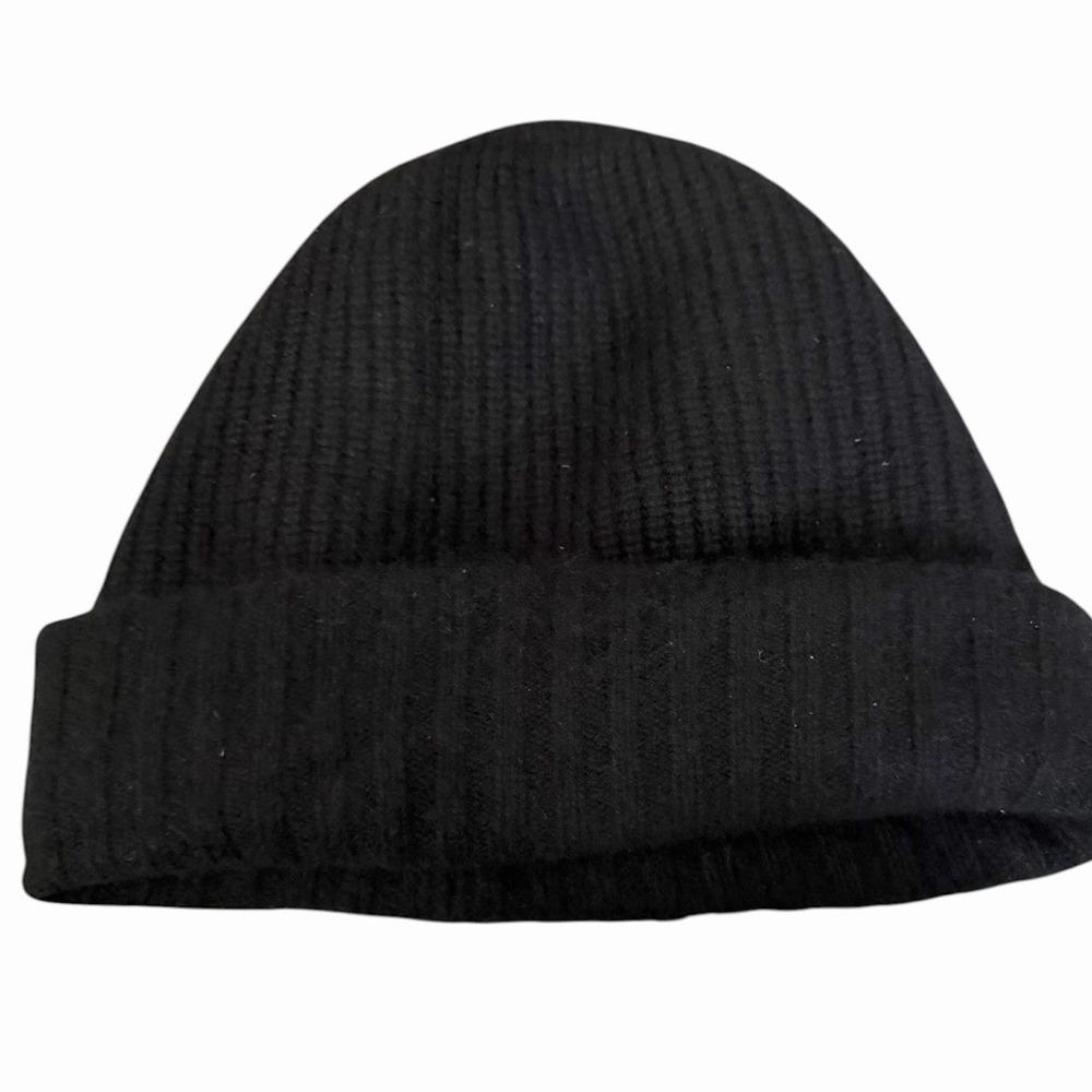 Madewell 100% Cashmere Black Ribbed Beanie Hat One Size